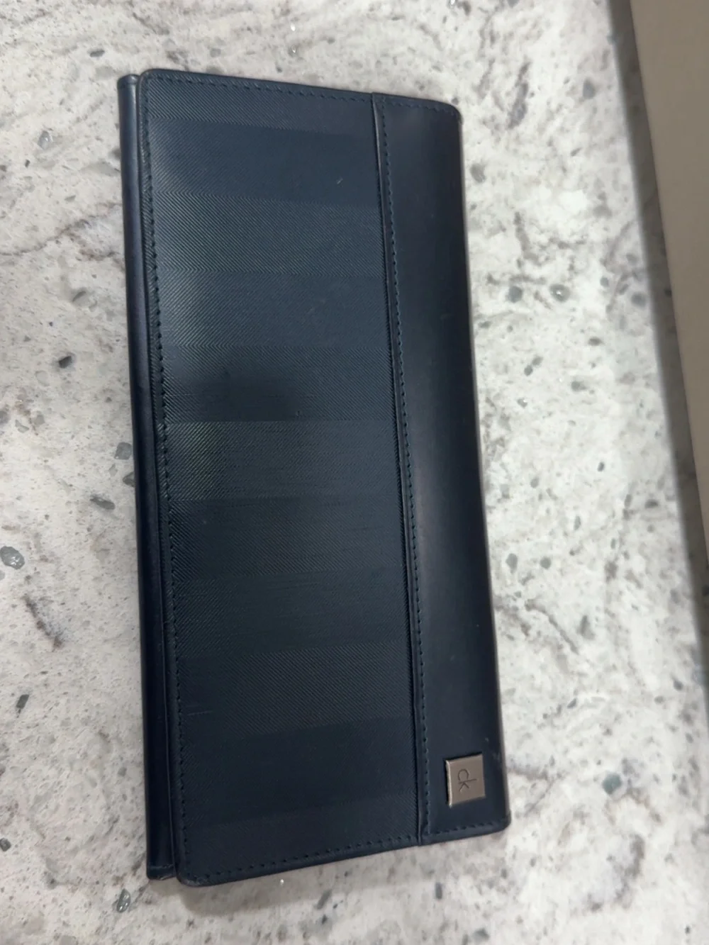 Calvin Klein Bifold Wallet Leather Card Holder Used Navy AUTHENTIC